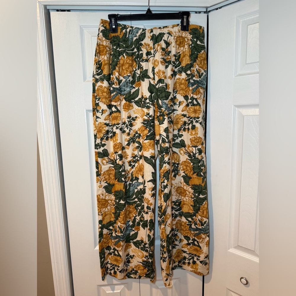 Abercrombie & Fitch Floral Wide Leg Pants - Green and Gold